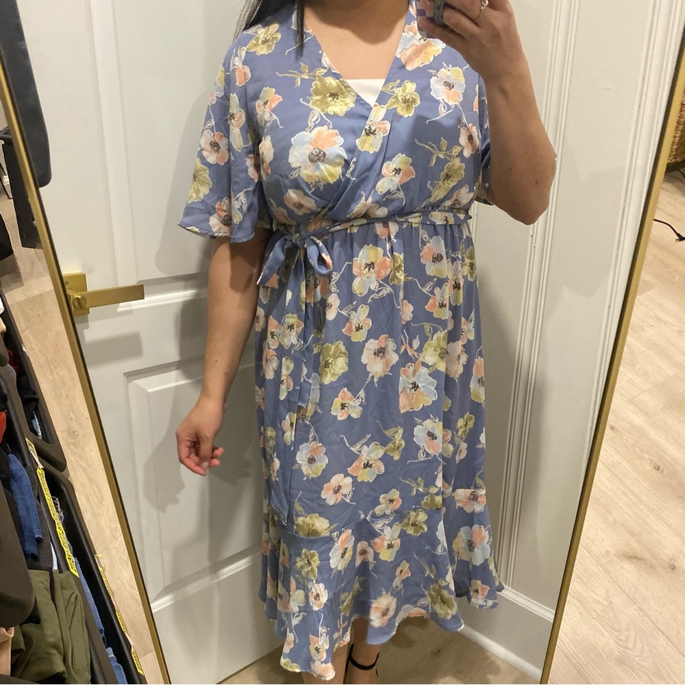 Modest light blue midi dress